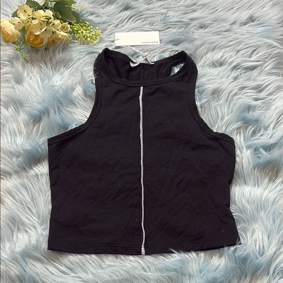 NWT Reformation Lydia Crop Black Seamed Tank sz XS - Picture 1 of 9